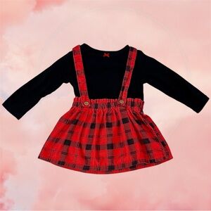 Carter’s Baby Girl 18 Month Long Sleeve Black Shirt with Plaid Overall Skirtall